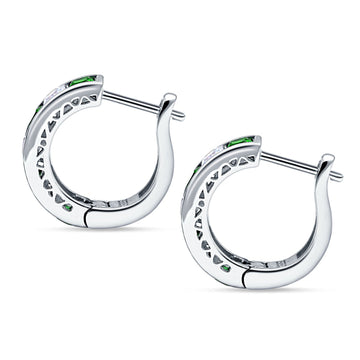 Minimalist Princess Huggie Hoop Earrings Simulated Green Emerald 925 Sterling Silver Wholesale